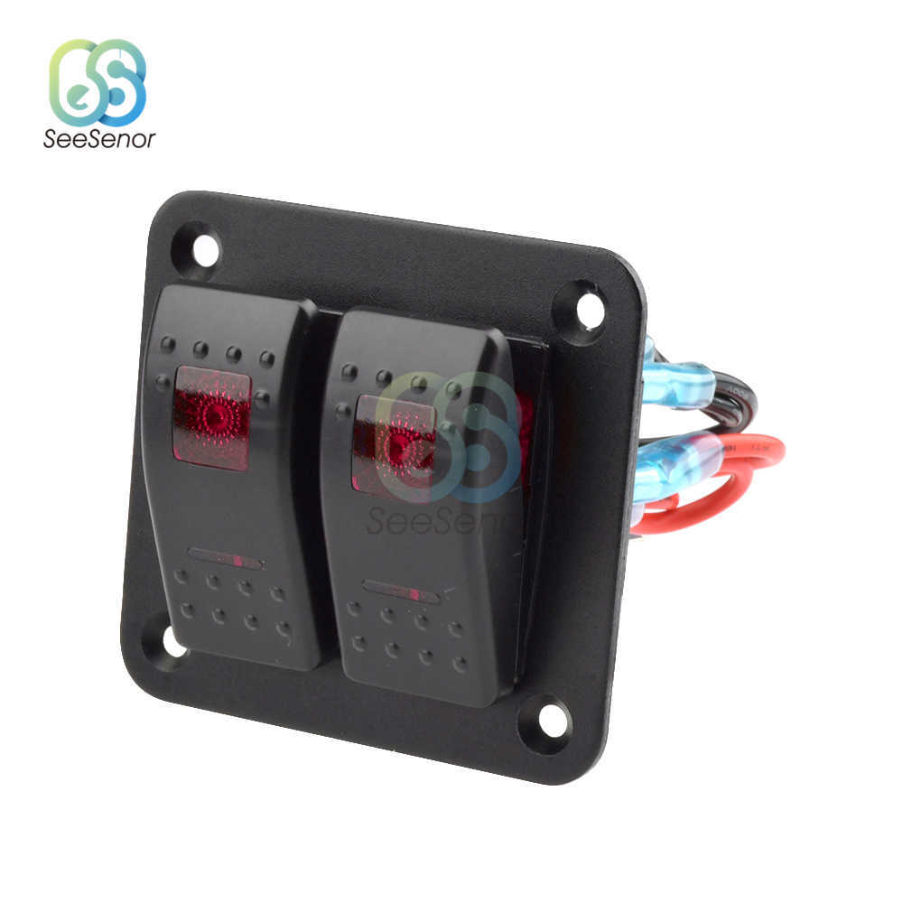 DC 12V 24V Rocker Switch Panel For Truck Camper RV Yacht Marine Car 2 Gang Toggle with Blue/Green/Red LED Light