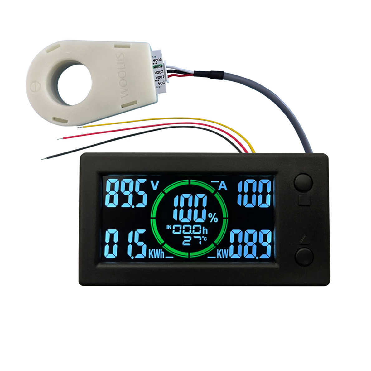 شاشة ملونة Bluetooth Hall Coulometer Coulometer Tester مؤشر الجهد الجهد الحالي Power Meter DC0-300V 50A 100A 200A 400A