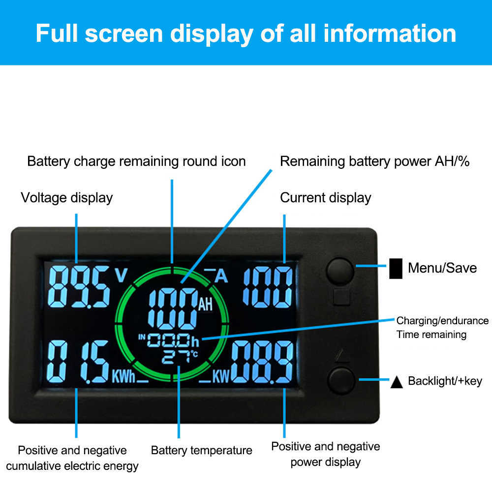 Färgskärm Bluetooth Hall Coulometer Batterikapacitet Tester Indikator Spänningsströmmätare DC0-300V 50A 100A 200A 400A