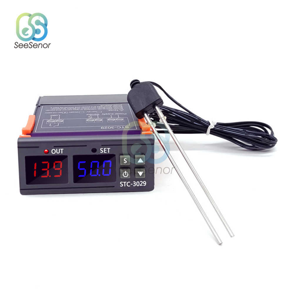 Dual Digital Humidity Controller Two Relay Output 12V 24V 220V Hygrostat STC-3029 Soil Moisture Waterproof Sensor