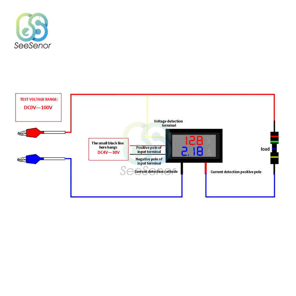 CC 100V 10A 50A 100A Voltímetro Blue Blue Add Red LED Amp Dual Dual Tensão Digital Corrente Medidor de Tester Medidor