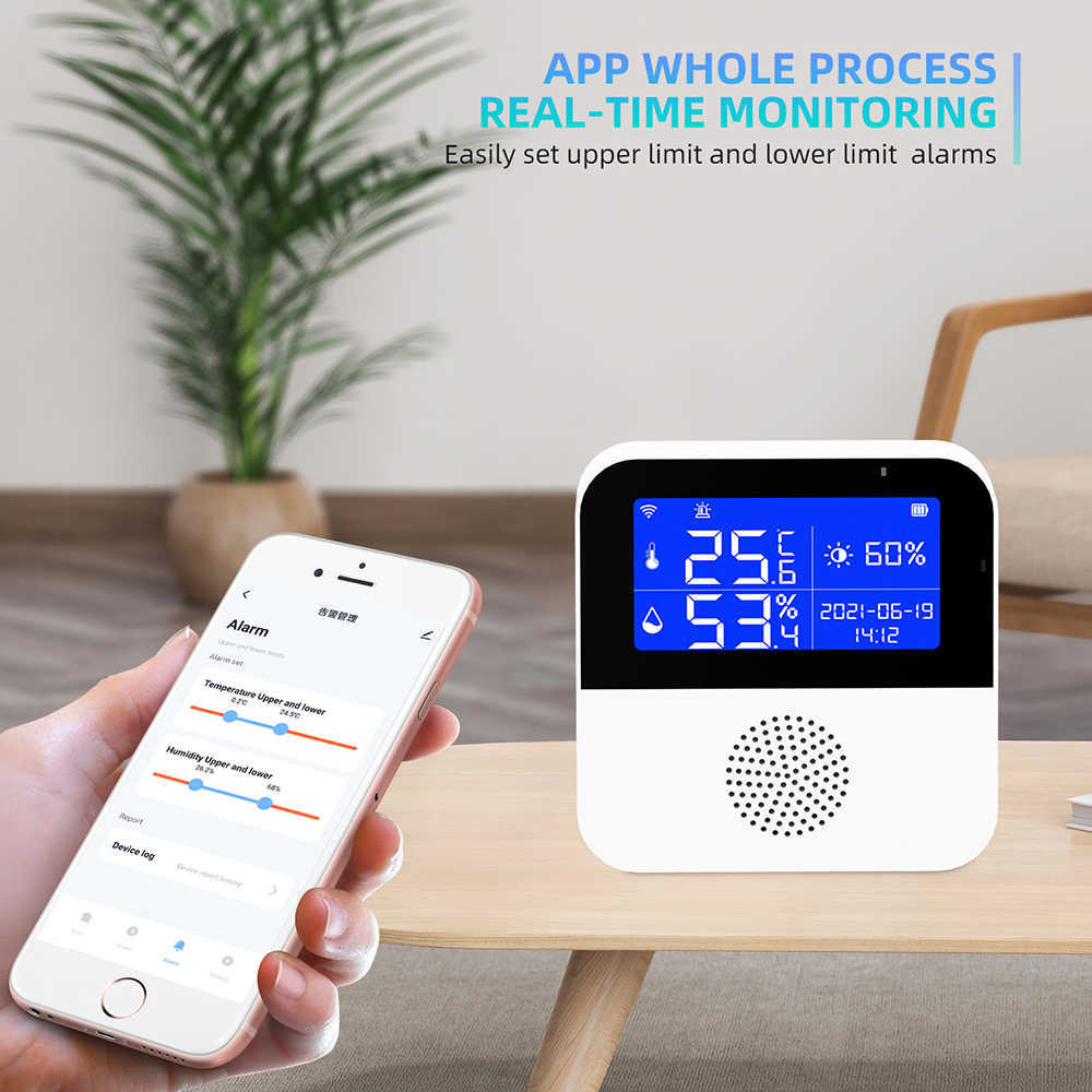 TUYA SMART WIFI Temperaturfuktighet Sensor inomhus Hygrometertermometer med LCD -skärmstöd Alexa Google Assistant