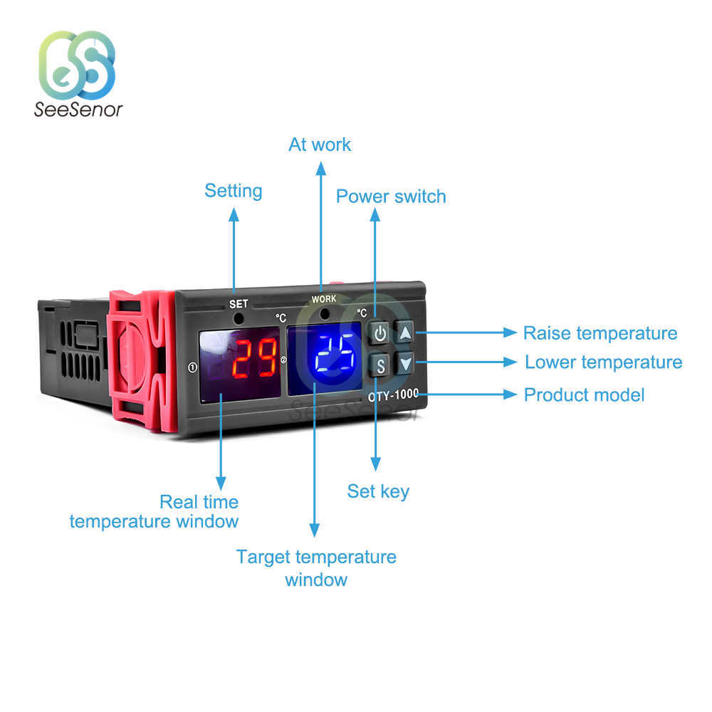 OTY-1000 AC220V 10A K-TERMOPELO TERMOTEMELTRO CONTROLADOR DE TERMATEMENT LED TERMOSTAT TERMOSTATA DIGITAL Faixa de controle 0 ~ 999