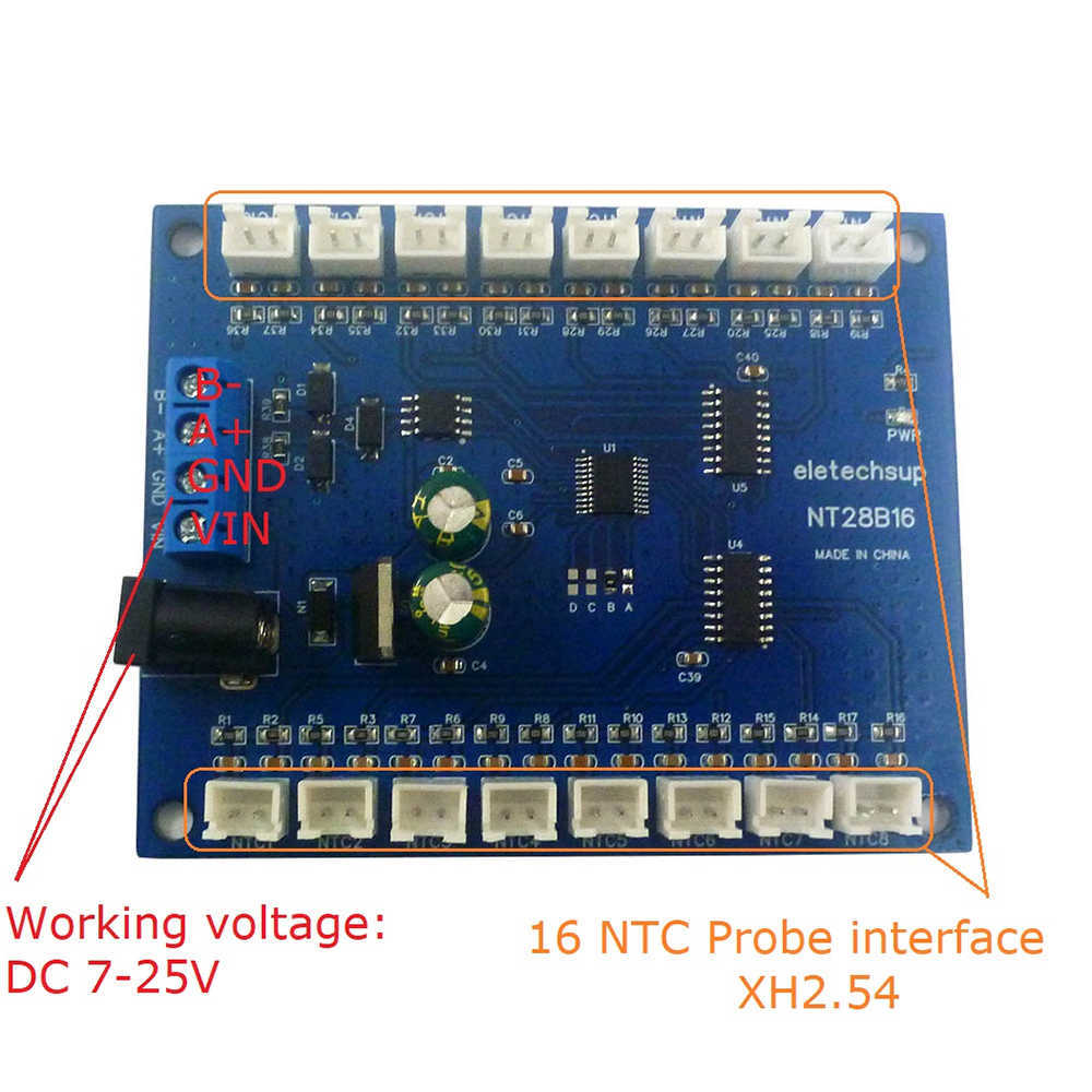 DC 9V 12V 15V 24V 16Ch RS485 Temperature Collector Modbus RTU Paperless Recorder 10K/20K/50K/100K