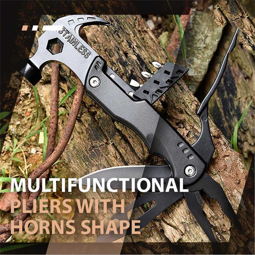 Multifunctional Pliers Stainless Steel Multitool Claw Hammer With Nylon Sheath For Outdoor Survival Camping Hunting Hiking Tool