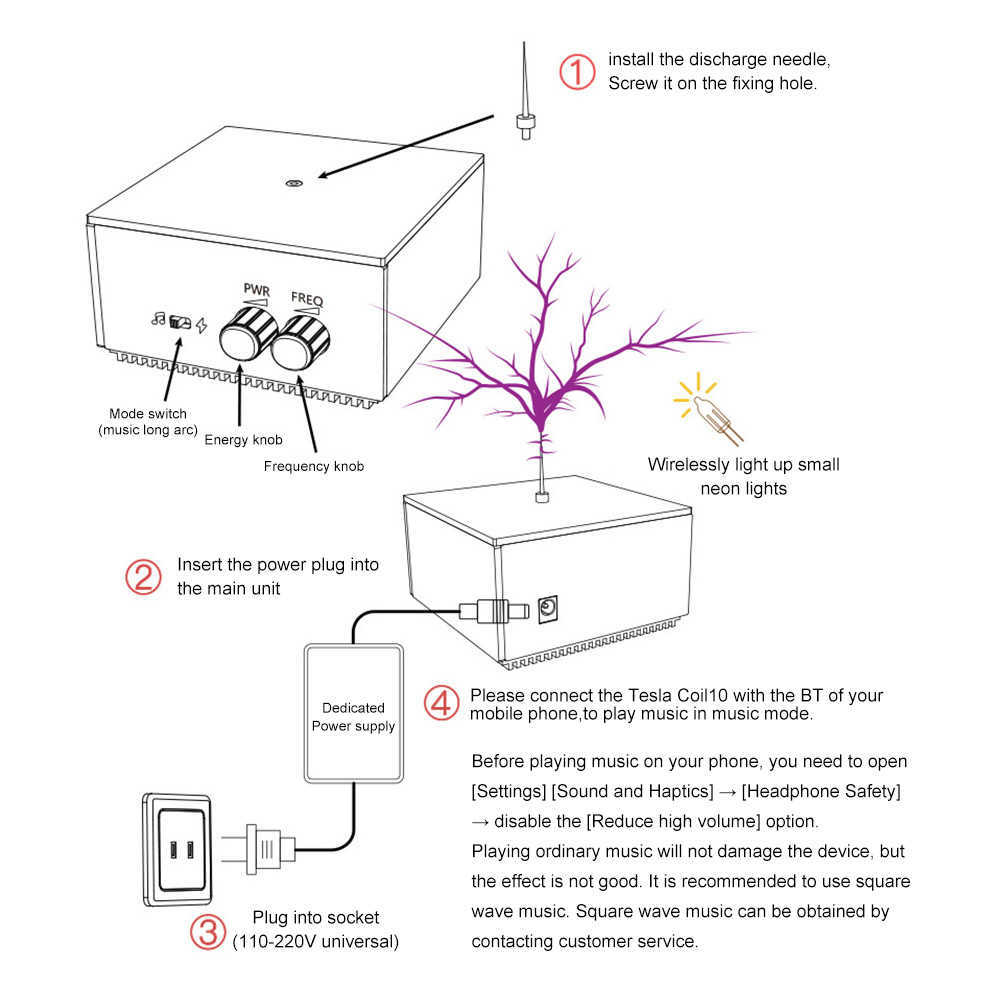 Bluetooth uyumlu müzik Tesla Bobin AC110-220V 120W Palm 10cm Yüksek Frekanslı Voltaj Nabzı Elektrik ARC Jeneratörü
