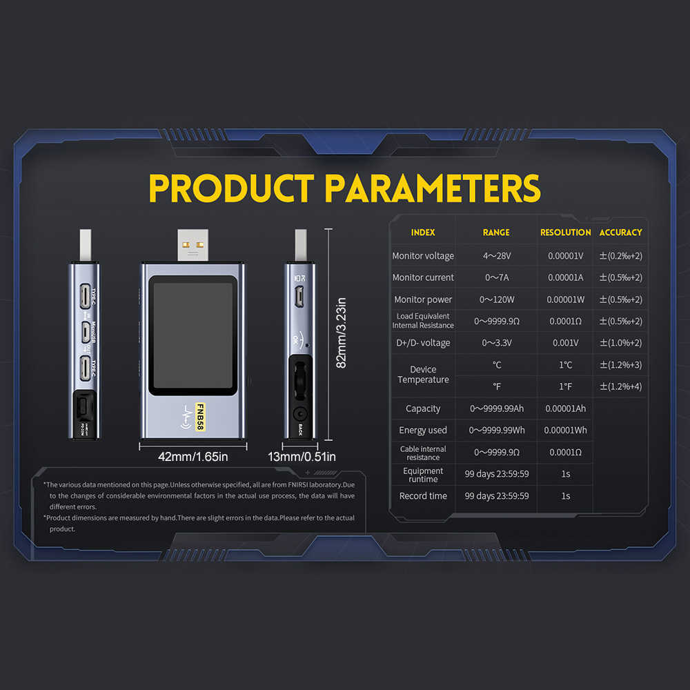 FNB58 USB-tester Voltmeter Ammeter Type-C Snelle lading Detectie Triggerstroomspanningsvermogensmetercapaciteitsmeting