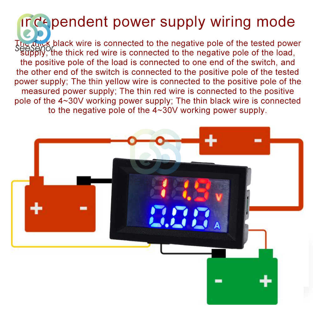 DC 100V 10A Voltmeter Ammeter Wattmeter LED Dual Digital AMP Volt Power Meter Gauge Thermometer NTC Temperatursensor Kabel