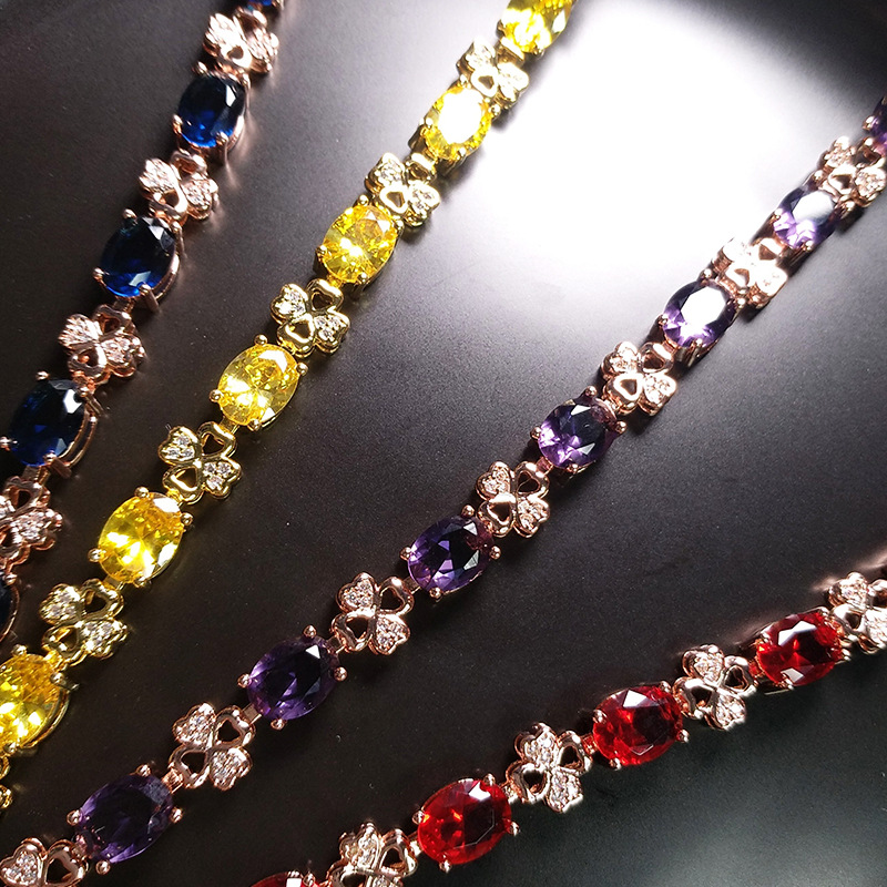 Armbandkedja Europeisk och amerikansk stil flickor r￶d lila gul kristall geometrisk f￤rgglad zirkon rosguld pl￤terad s￶t armband br￶llopsfest g￥va smycken