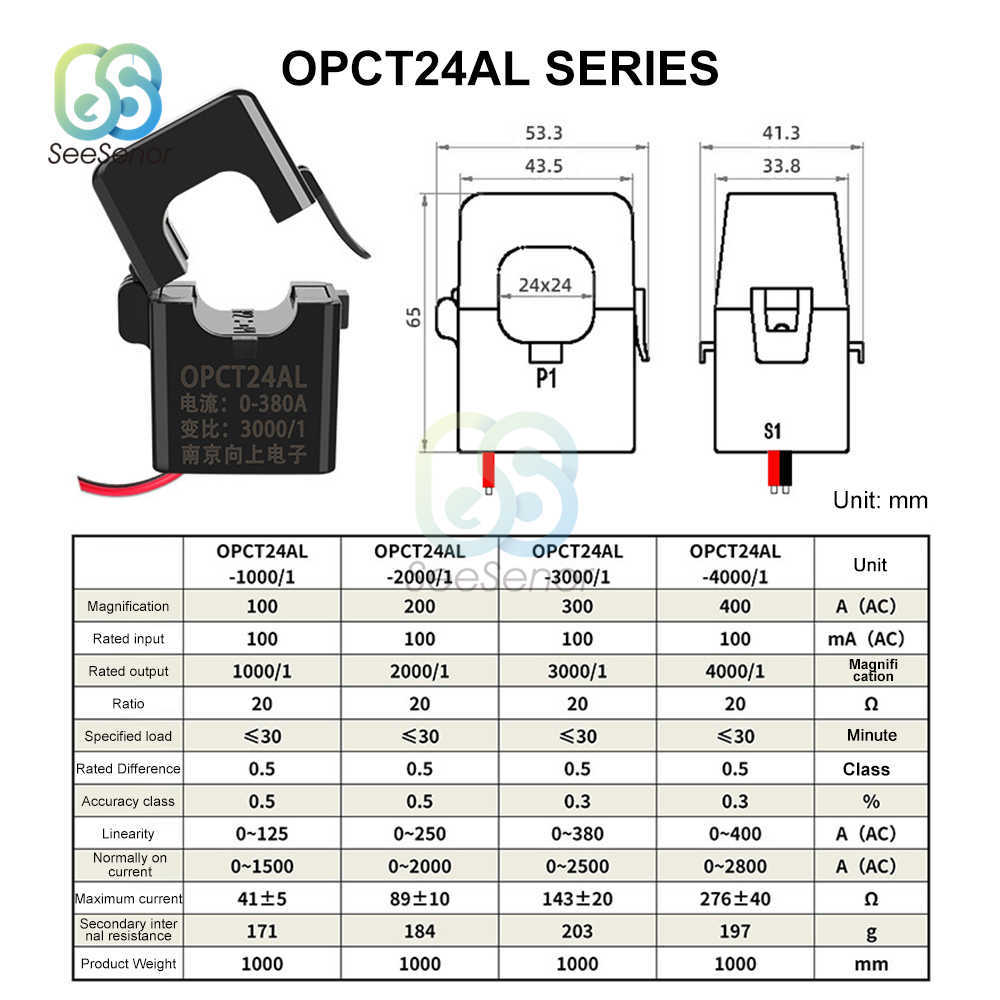 OPCT24ALマイクロスプリットコア電流トランスセンサーACオープンタイプCTクランプ高周波125A 250A 380A 400A