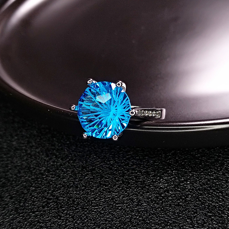 Vrouwen trouwring Europese en Amerikaanse stijl meisjes kunstmatig blauw paars kristal zirkon diamant geometrisch vergulde zoete ring feest sieraden cadeau verstelbaar