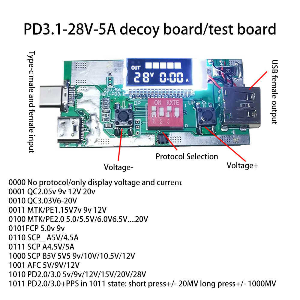 PD3.1 28V-5A Hızlı Şarj Tetikleyici Decoy Dijital Akım Voltaj Ölçer Voltmetre Şarj Cihazı Mobil Güç Kaynağı Tip-C USB Test Cihazı