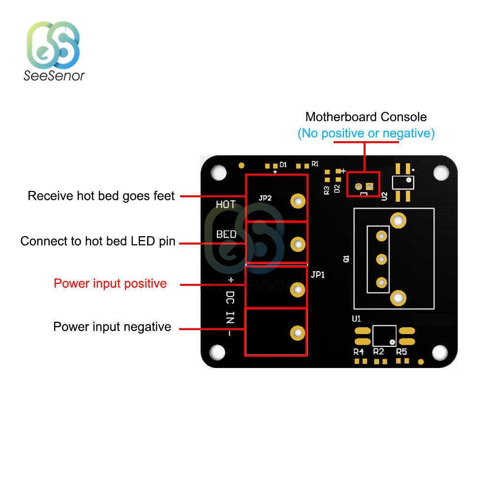 3D Printer Hot Bed Power Expansion Board Heating Controller MOSFET High Current Load Module DC 12V-24V 25A for Parts