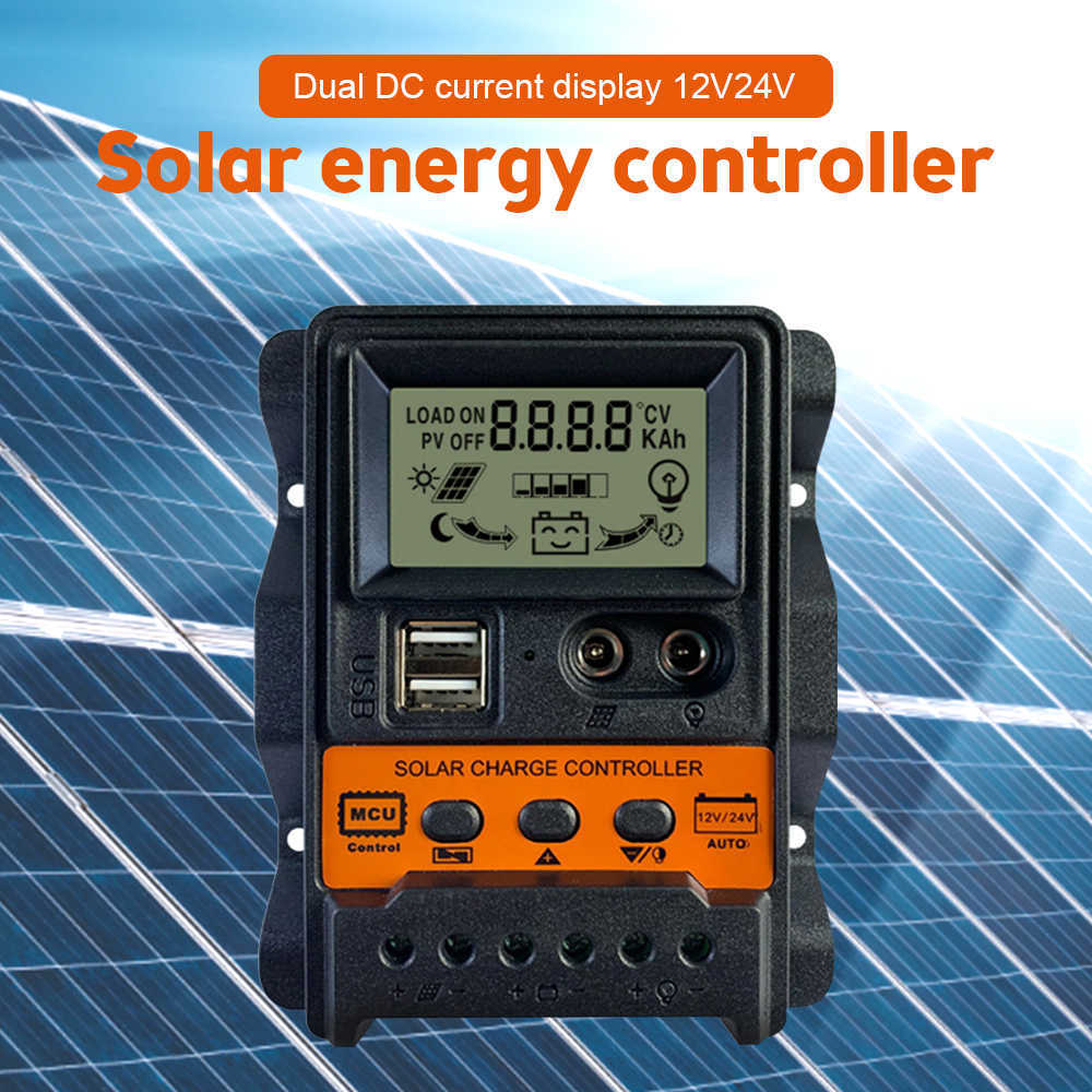 LCD Display Solar Charge Controller PWM 10A 20A 30A 12V 24V Regulador de Carregador de Saída USB 5V Dual 5V