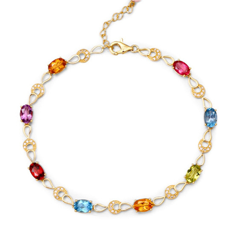 Bracciali Catena Ragazze in stile europeo e americano Braccialetto di cristallo colorato artificiale Bracciale arcobaleno dolce placcato oro 18 carati Gioielli feste di compleanno