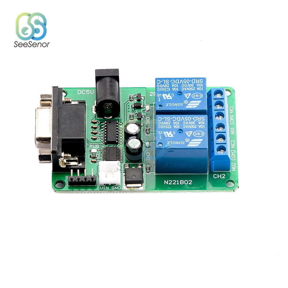 DC 5V 9V-12V 2 Channel RS232 Relay Module Serial Port Time Delay Switch Board PC Computer USB DB9