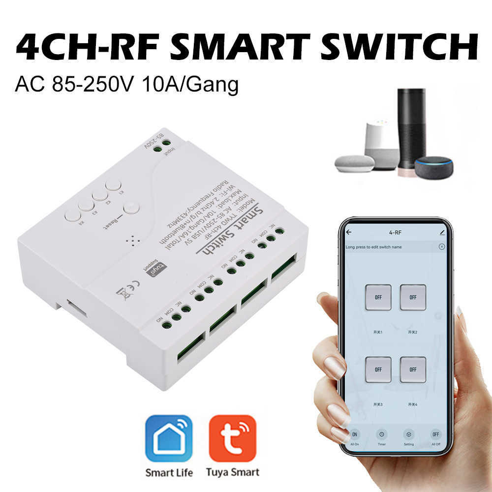 Módulo de relé inteligente Tuya no controlador OFF 1/2/4CH DC5V 7-32V AC 220V RF433MHz Interruptor de luz de controle remoto