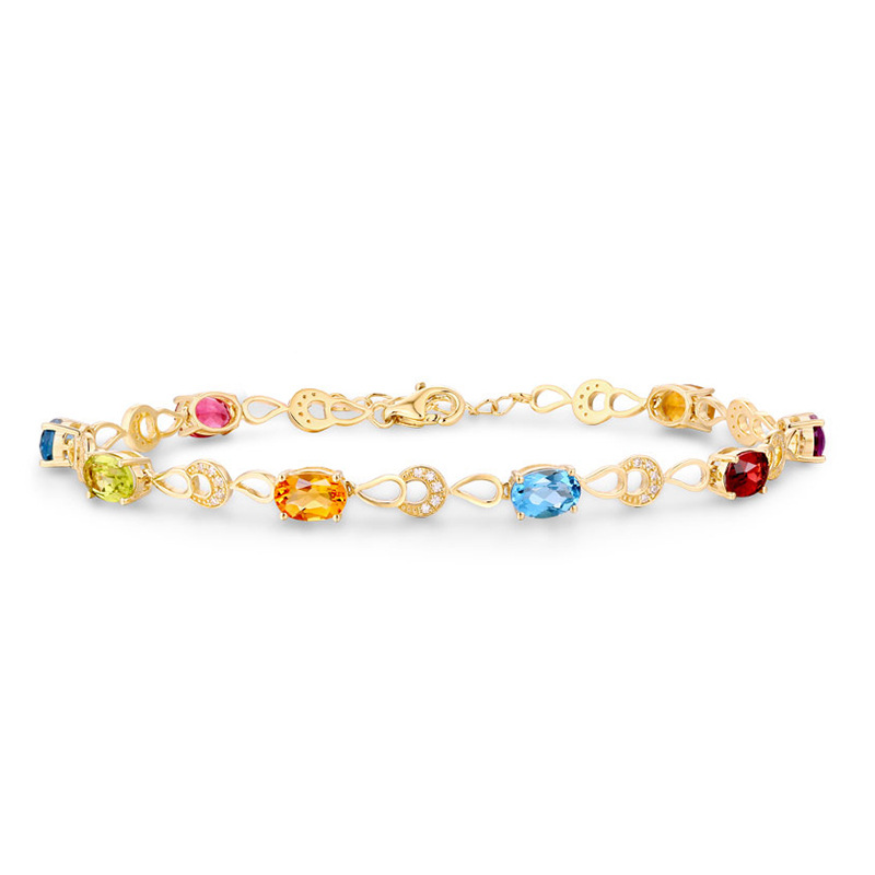 Armbanden keten Europese en Amerikaanse stijl meisjes kunstmatige kleurrijke kristallen armband 18k goud vergulde zoete regenboogarmband trouwfeest verjaardag sieraden