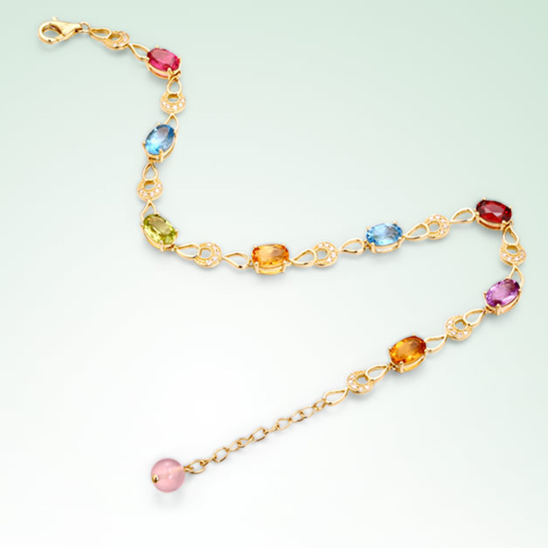 Armbanden keten Europese en Amerikaanse stijl meisjes kunstmatige kleurrijke kristallen armband 18k goud vergulde zoete regenboogarmband trouwfeest verjaardag sieraden