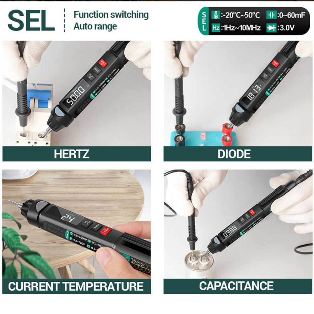A3008 Multimetro digitale Auto Intelligent Sensor Pen Tester 6000 Conta Misuratore di tensione senza contatto Rilevatore di sequenza di fase