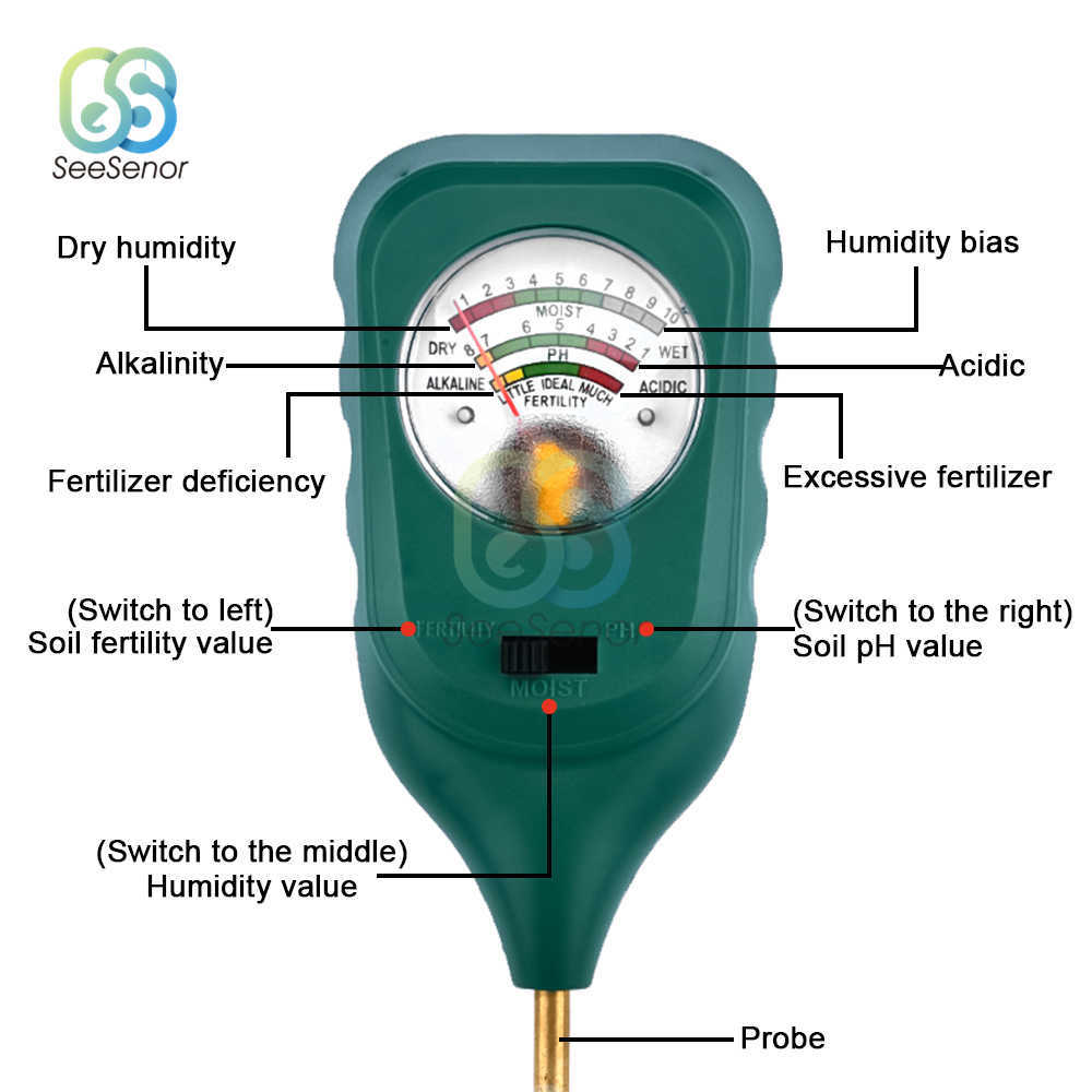 3 in 1 Soil PH Tester Light Moisture Acidity Meter Plant Kit for Gardening Plants