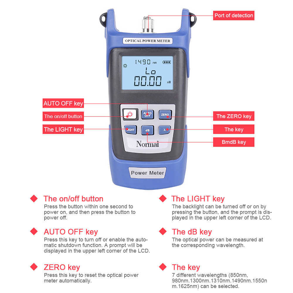 Hoge precisie handheld optische vermogensmeter vezel tester Demping Test 7 golflengten ondersteunen SC/FC/ST interfa