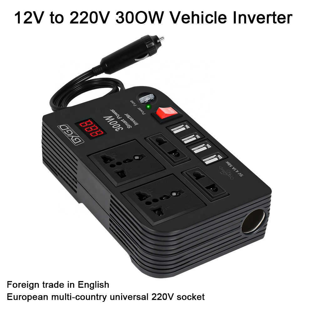 300 W 200W falownik samochodowy DC 12V do AC 220V Otległy 4 USB Szybkie ładowanie uniwersalne zasilanie gniazda