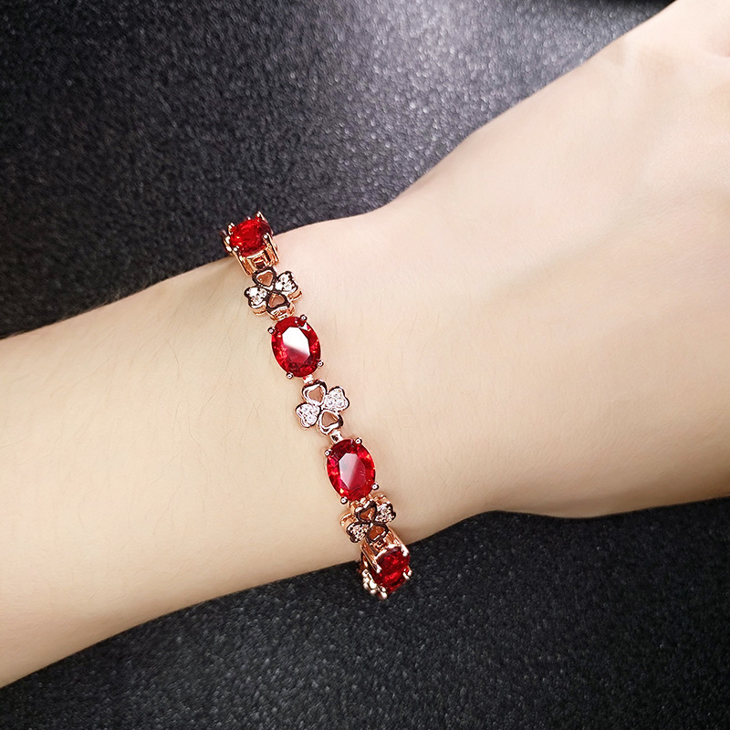 Armbanden keten Europese en Amerikaanse stijl meisjes rood paars geel kristallen geometrische kleurrijke zirkoon rosé vergulde zoete armband trouwfeest cadeau sieraden