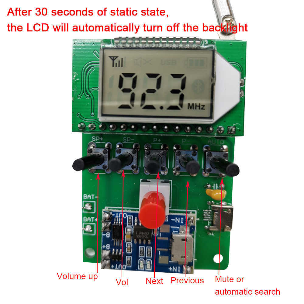 3V-5V 5W uppladdningsbar FM-radiomottagarmodul 76-108MHz DIY Electronic Kit-högtalare med strömförstärkare LCD-display