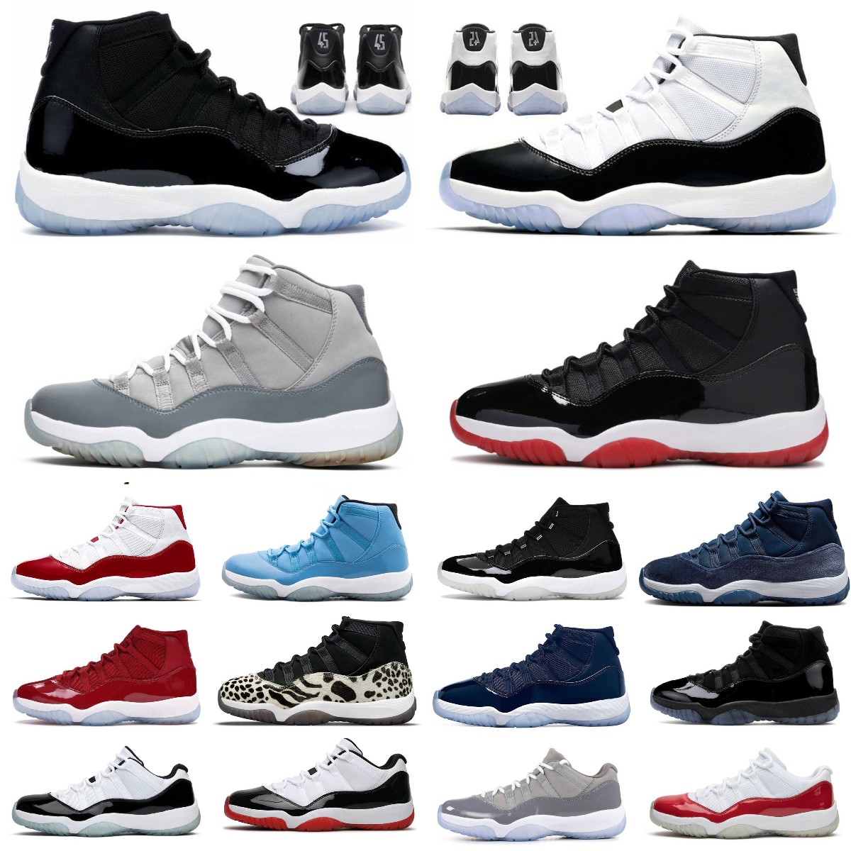 2023 NEW 11 11S Mens Basketball Shoes Low Women Concord Cool Grey Cap Gown Red Legend Blue Space Jam Win Like 96 82 Unc Jubilee Bred Tint 72-10 Sports Sneakers Trainers