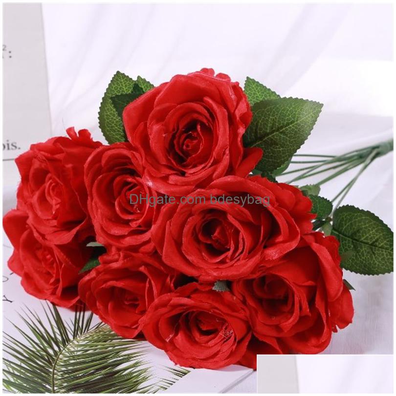 decorative flowers wreaths artificial rose flower bouquet 9/10/12/18 heads silk roses bouquet romantic wedding party home decoration