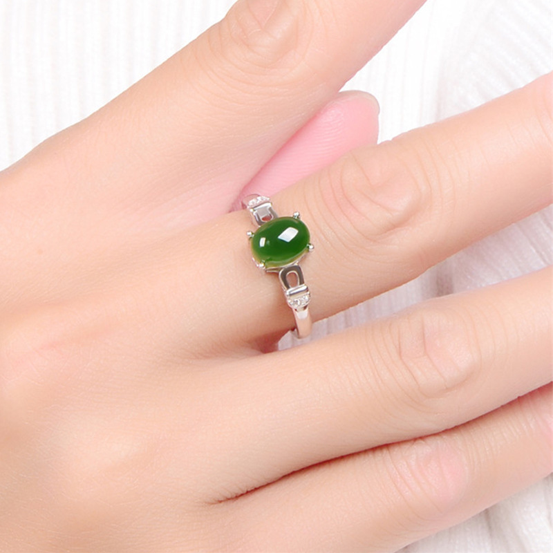 Rings European and American style women fashion geometric emerald white gold plated green chalcedony zircon diamond ring Party birthday jewelry gift adjustable