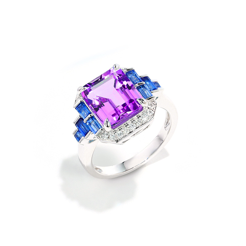 Women Rings European and American style square red purple crystal zircon diamond ring sea blue white gold plated ring girl wedding party jewelry gift Adjustable