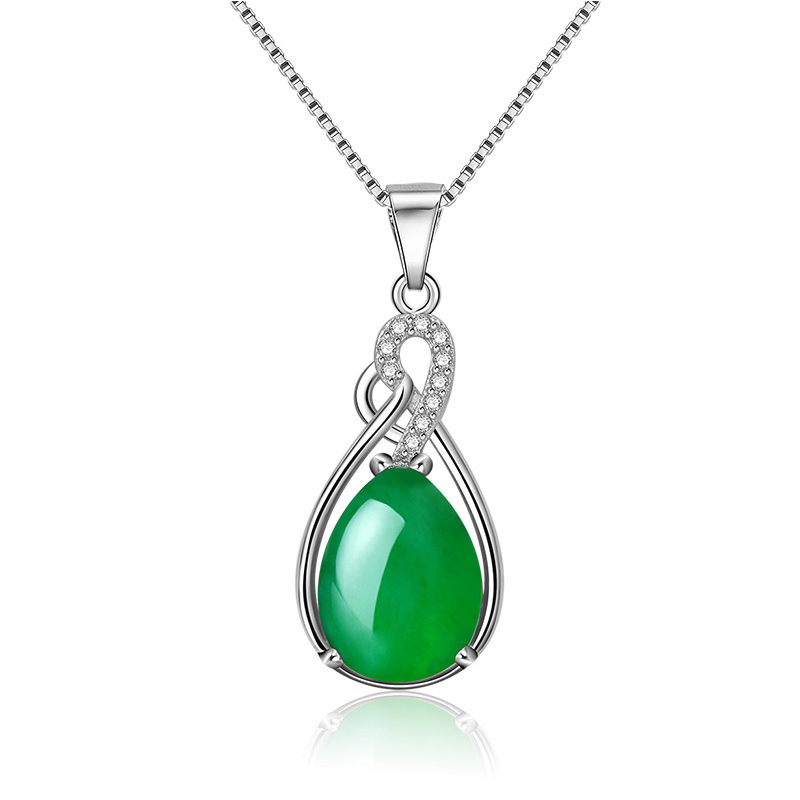 Collane da donna europee e americane goccia d'acqua ciondolo in calcedonio verde zircone diamante smeraldo collana placcata oro bianco festa compleanno gioielli regalo mummia