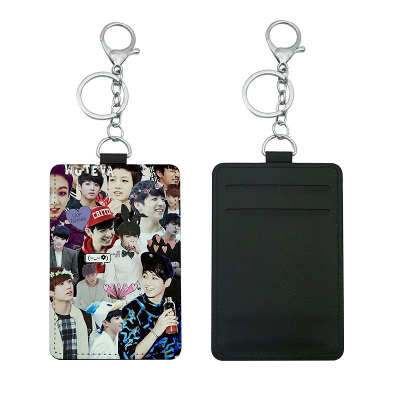 Sublimation Blank Card Cover with Pendants Keychain PU Leather Hot Transfer Single-sided Printing Card Holder Z11