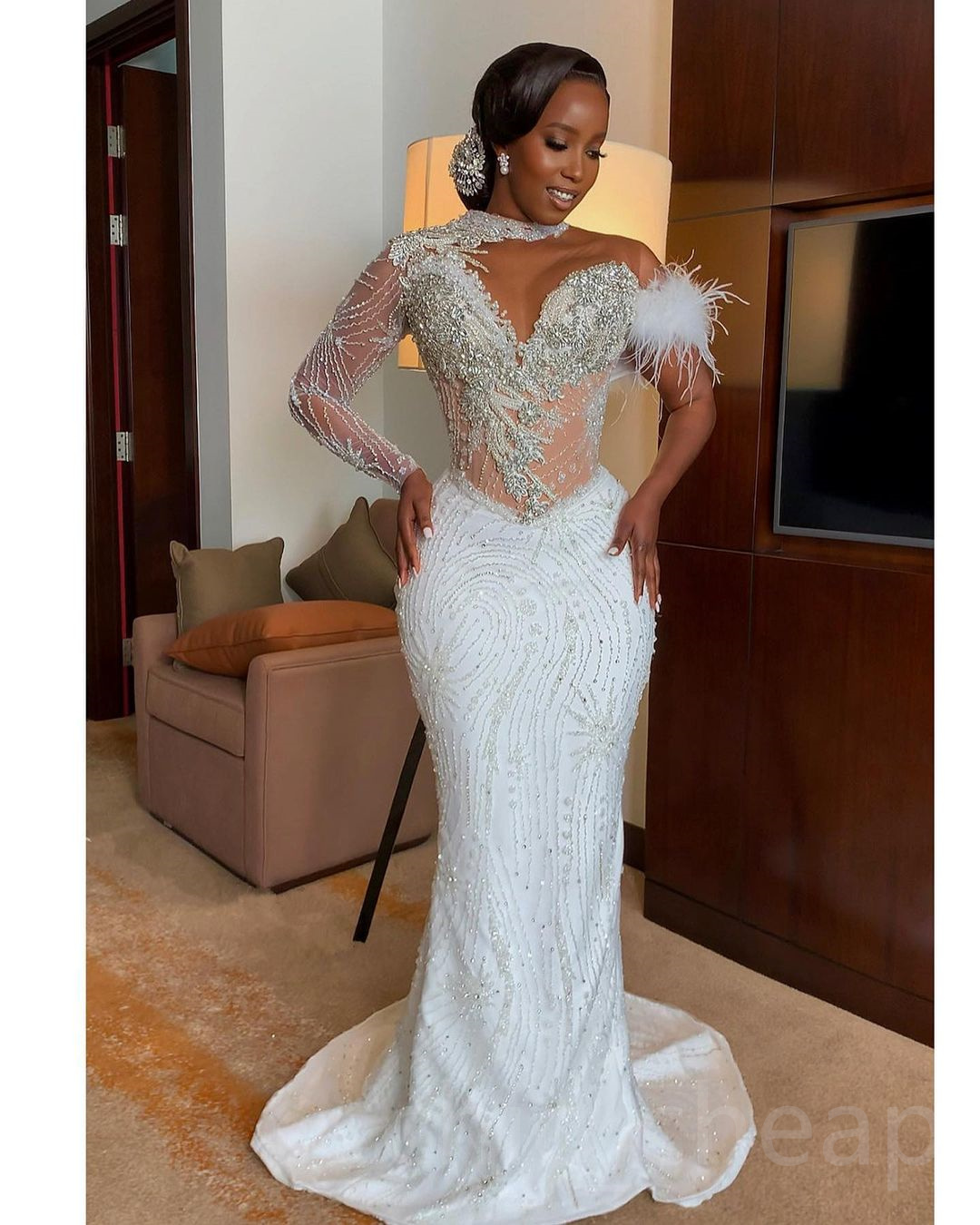 2023 Arabic Aso Ebi Luxurious Mermaid Wedding Dress Lace Beaded Crystals Sexy Bridal Gowns Dresses ZJ099