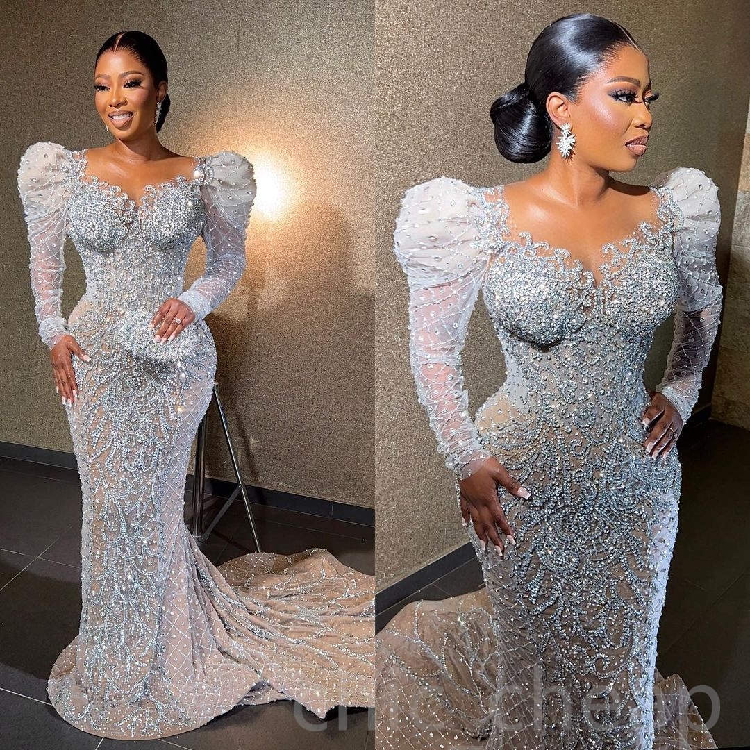 2023 Arabic Aso Ebi Luxurious Mermaid Wedding Dress Lace Beaded Crystals Ivory Bridal Gowns Dresses ZJ214