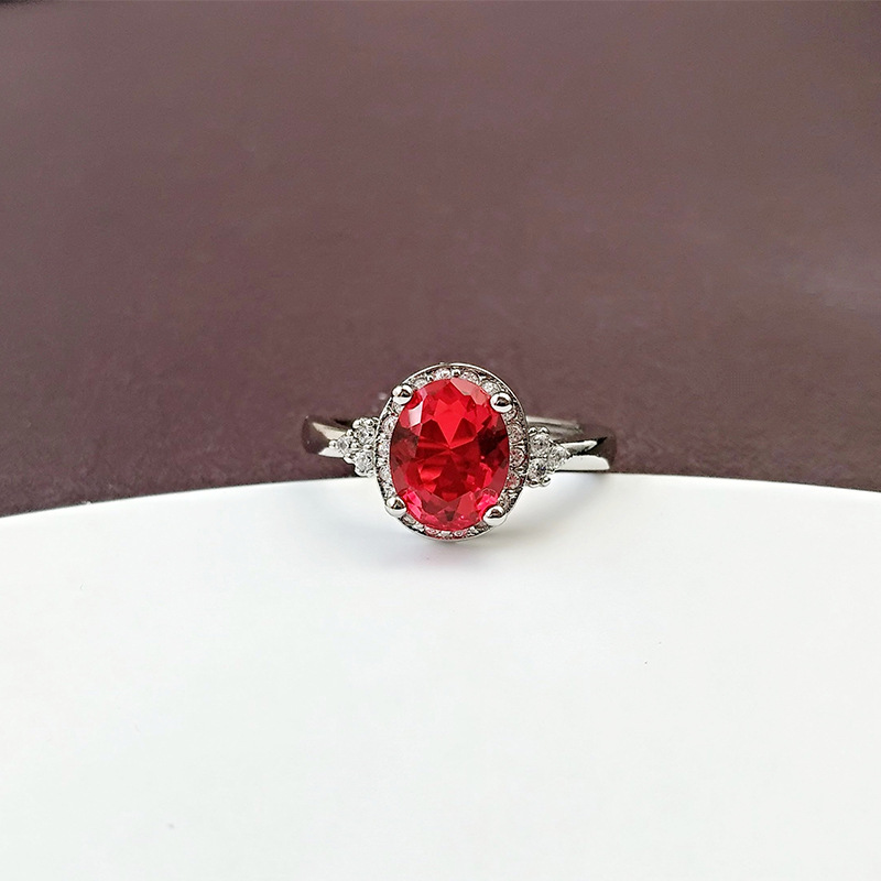 Lover's Ring European and American Style Women and Men Geometry Ruby Zirkon Diamond Sweet Red Crystal Wedding Ring Party Sieraden Valentijnsdag Gift verstelbaar