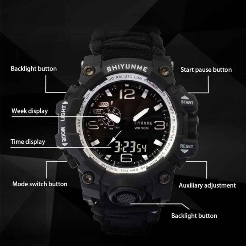 Polshorloges Men Militaire Sport Watch Outdoor Compass Time Alarm LED Digitale horloges Waterdichte kwarts klokrelogio masculinowris193s