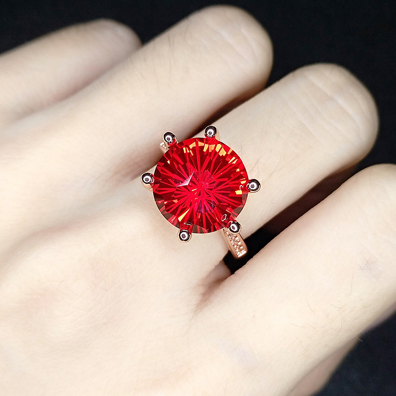 Damenring im europäischen und amerikanischen Stil, Mädchen-Smaragdgrün, Rot, Lila, Kristallring, Zirkon-Diamant, rosévergoldet, süßer Ring, Hochzeit, Party, Schmuck, Geschenk, verstellbar