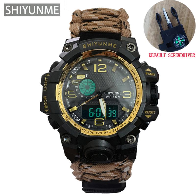 Muñecos de pulsera Hombres Militar Sport Watch Alarma de tiempo de brújula al aire libre Led Relojes digitales Relogio Relogio Masculinowris2496