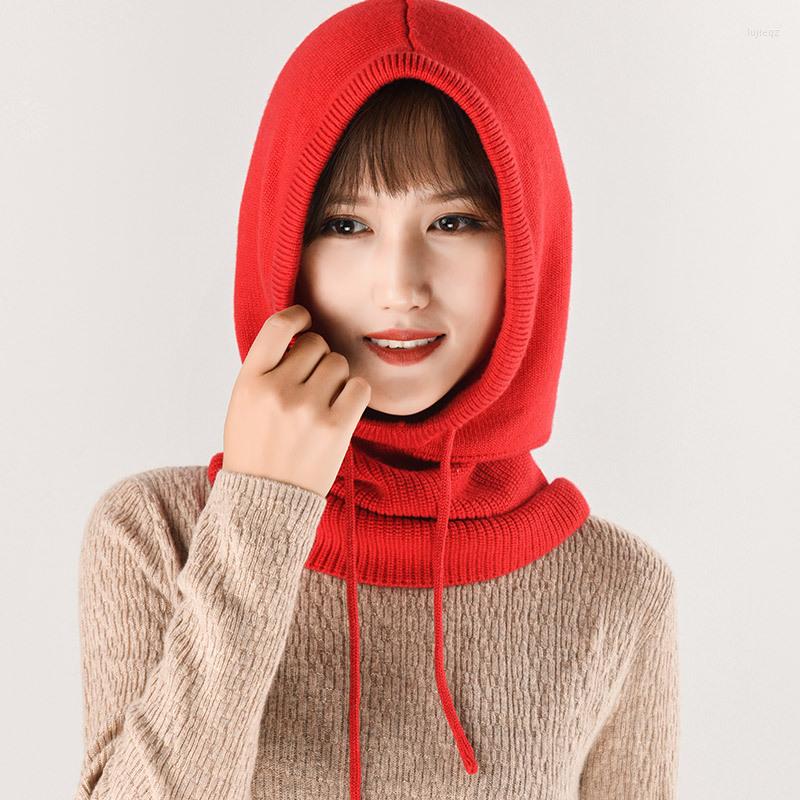 Berets Hood Hat Winter Women Cashmere Beanie Bonnet Unisex Knit Scarf Lady Wool Neck & Face Protect Balaclava Skullies Womens 243k