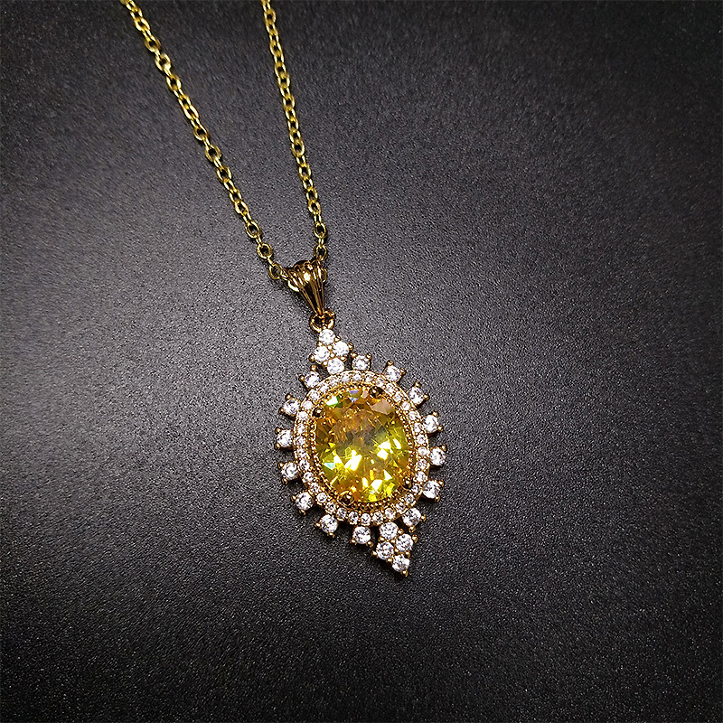 Collane da donna in stile europeo e americano geometrico giallo cristallo zircone diamante pendente fiore placcato oro catena clavicola ragazze regalo gioielli festa di nozze