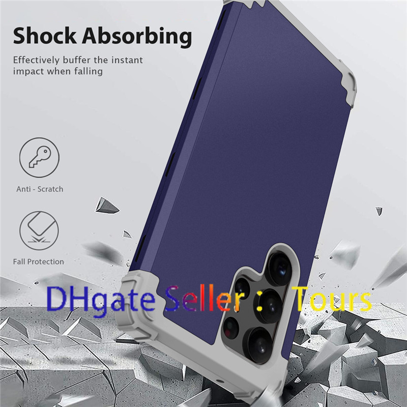 För Samsung Galaxy S23 Ultra Case Hårt täckning Stuffsäker mjuk silikonstötfångare Hybrid Tre lager tungt skyddsskydd