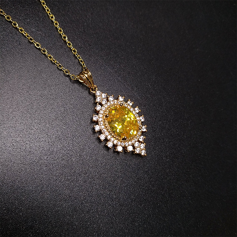 Collane da donna in stile europeo e americano geometrico giallo cristallo zircone diamante pendente fiore placcato oro catena clavicola ragazze regalo gioielli festa di nozze