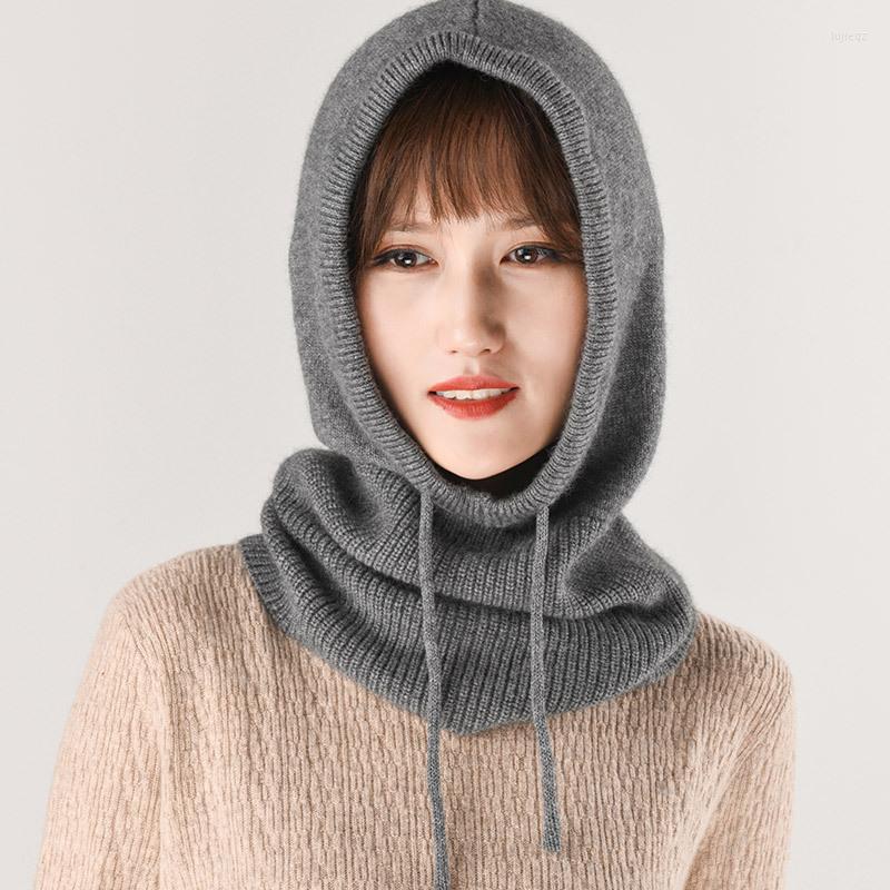 Berets Hood Hat Winter Women Cashmere Beanie Bonnet Unisex Knit Scarf Lady Wool Neck & Face Protect Balaclava Skullies Womens 243k