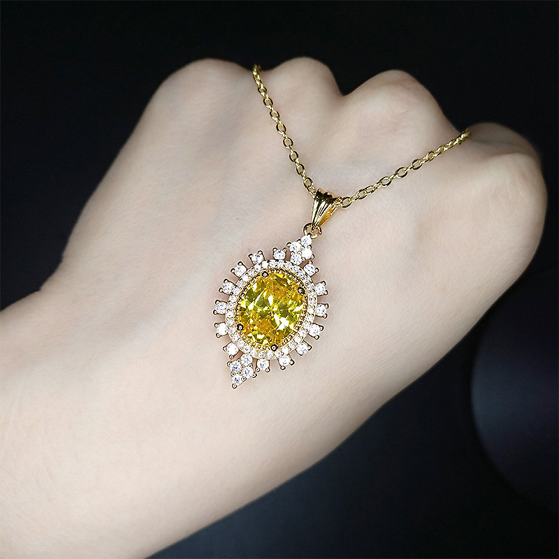 Collane da donna in stile europeo e americano geometrico giallo cristallo zircone diamante pendente fiore placcato oro catena clavicola ragazze regalo gioielli festa di nozze