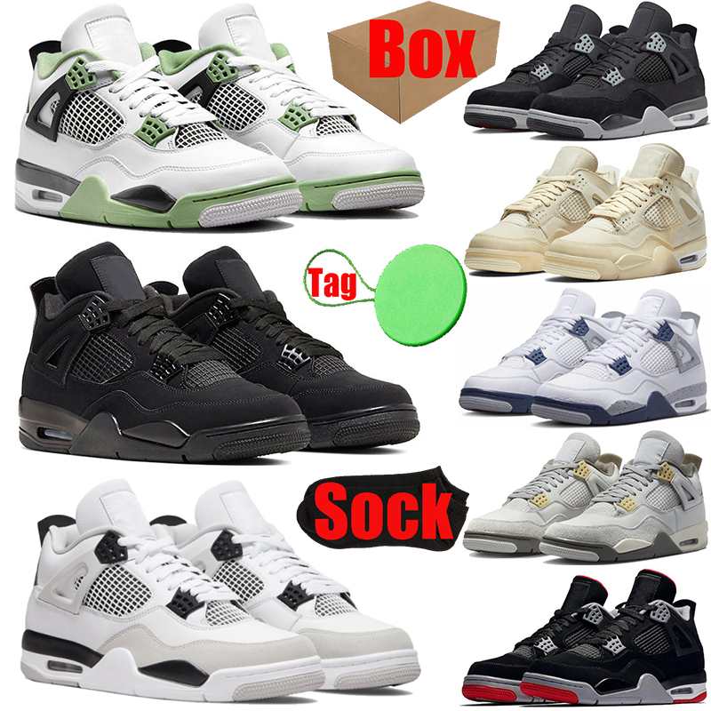 With box 4 4s mens womens basketball shoes Jumpman Military Black Cats Canvas Seafoam Sail White Oreo University Blue Fire Red Thunder men trainers sports sneakers