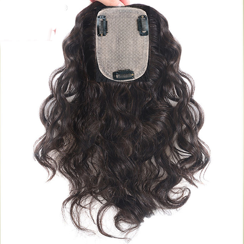 2023ニューナチュラルウェーブペルーヴァージンヒューマンヘアトッパー通気性ナチュラルスキンベースダークブラウン髪を薄くしている女性9x14cm