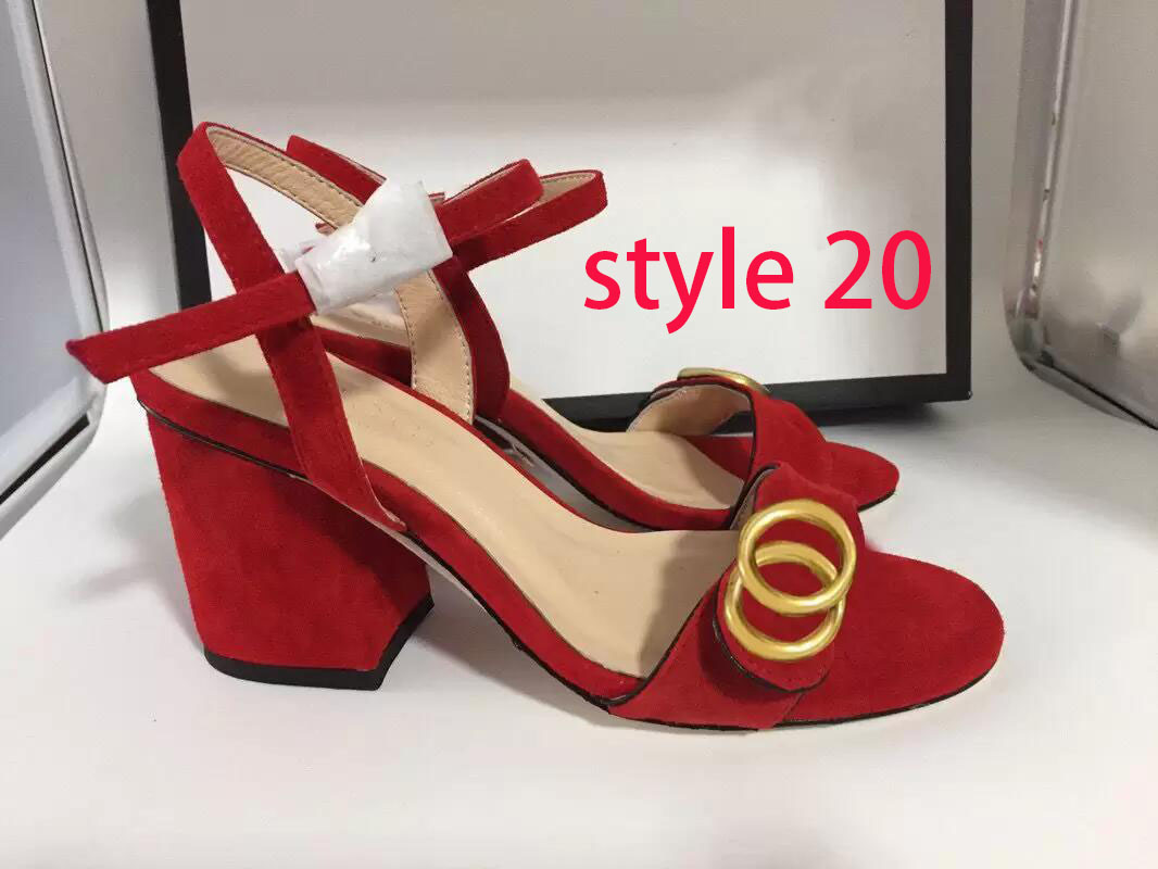 Clásico Sandalias de tacón alto diseñador SHoes 100% cuero mujer Zapato de baile tacones sexy Suede Lady Metal Cinturón hebilla sandalias Tacón grueso Zapatos de mujer Tamaño grande 34-42 Con caja